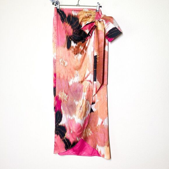 Silvia Tcherassi Bonnan Midi Wrap Skirt XS Multi Orange Retro Floral Silk Blend - Picture 1 of 9